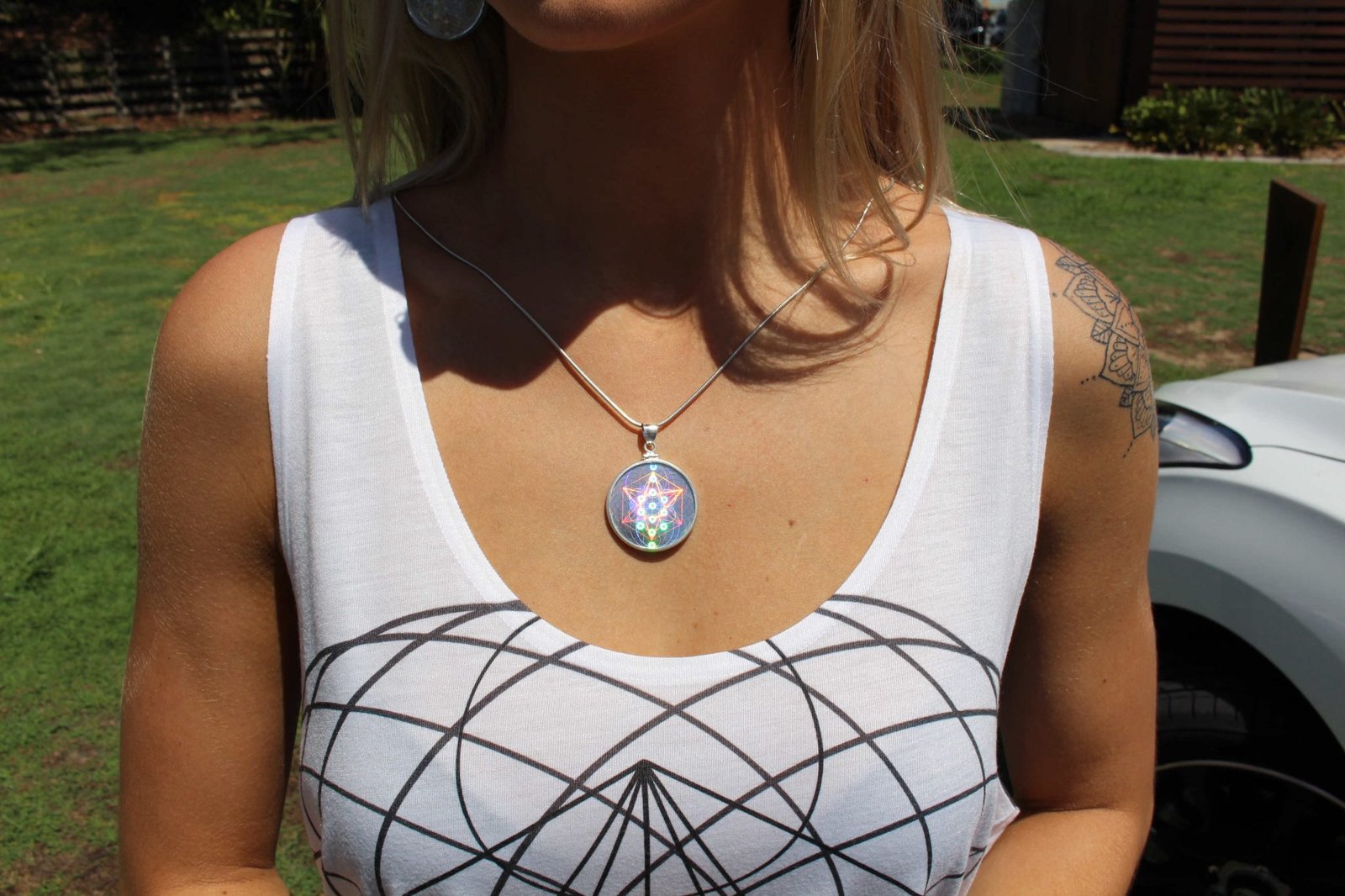 EMF Radiation Protection Pendant with Sacred Geometry Holograms
